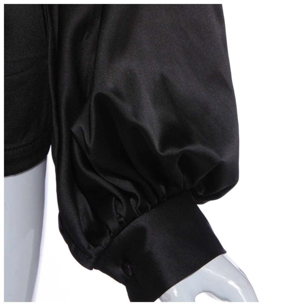 Black Silky Large Flower Detail Top - Picture 5 of 5